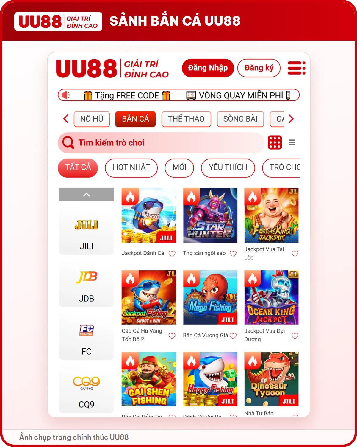 Sảnh bắn cá UU88 với các game Jackpot của JILI