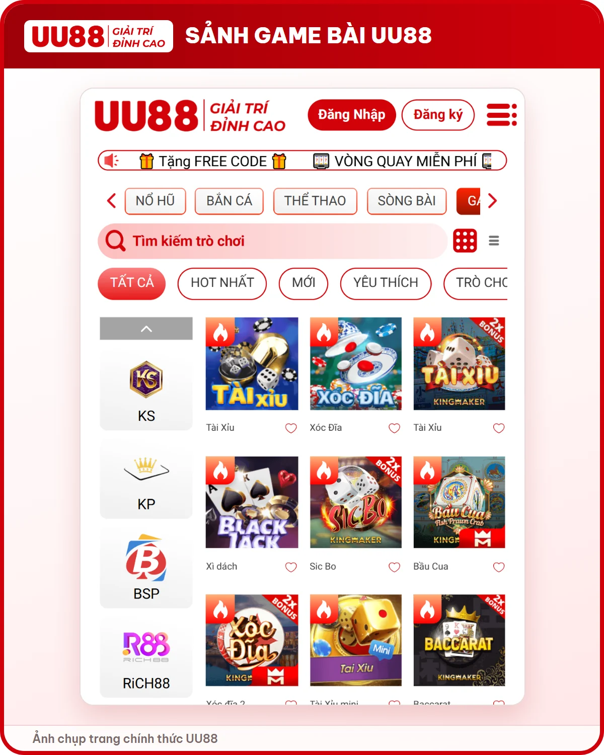 Sảnh game bài UU88 với Tài Xỉu, Xóc Đĩa, Xì Dách