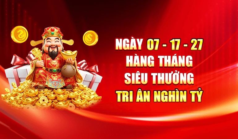 Banner khuyến mãi UU88 tri ân hội viên ngày 07, 17, 27