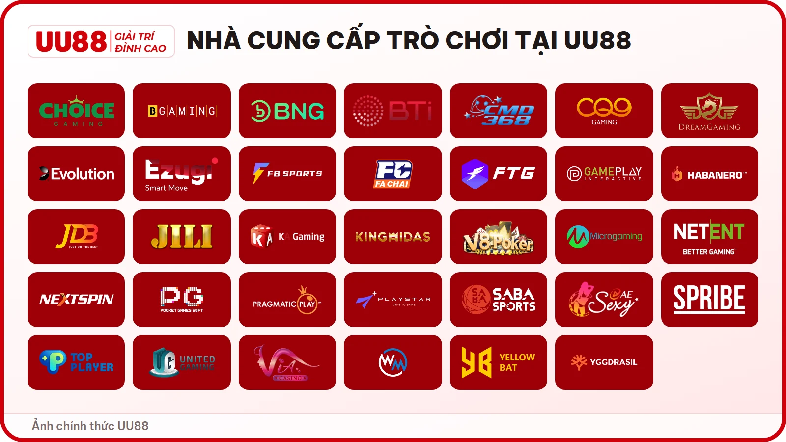 Logo các nhà cung cấp trò chơi tại UU88